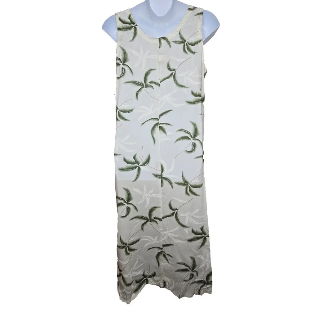 Paradise Found Women's Vintage Hawaiian Dress Rayon Large White‎ Long Sleeveless
